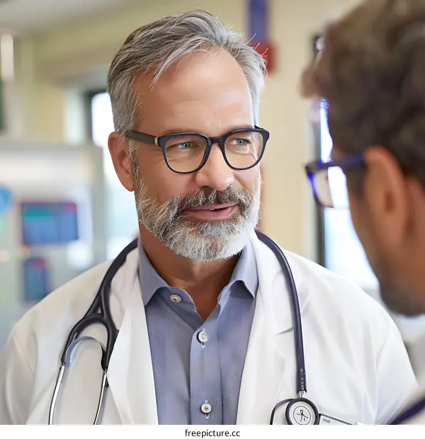 Smiling Doctor Talking to a Patient in a Hospital