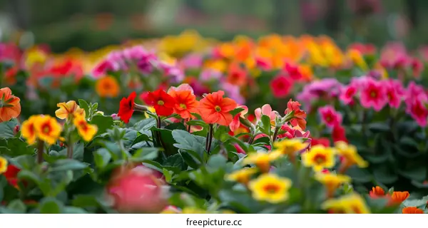 Close Up of Vibrant Colored Flowers in a Garden