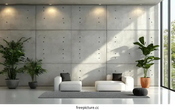 Modern Concrete Wall Living Room Interior Design
