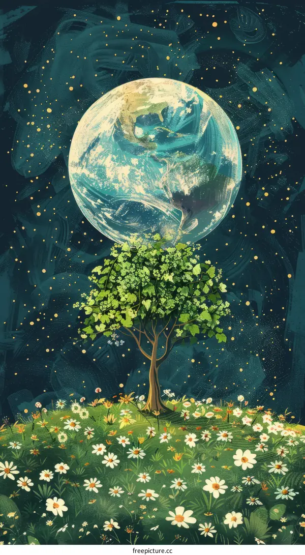 Tree with Earth as Crown Illustration