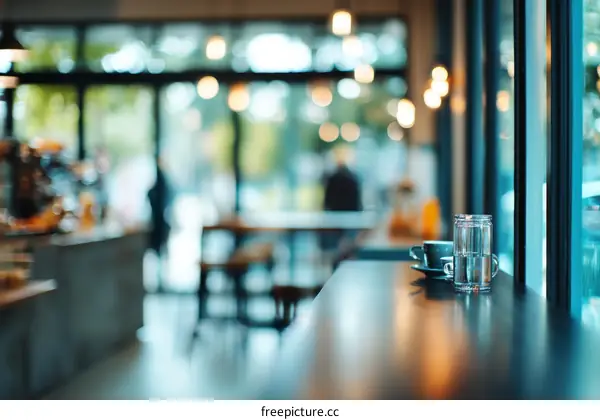 Blurred Cafe Interior with Drinks on Counter
