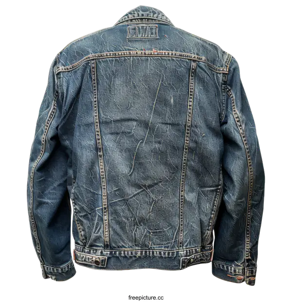 [Transparent Background PNG]Back view of blue denim jacket isolated on black