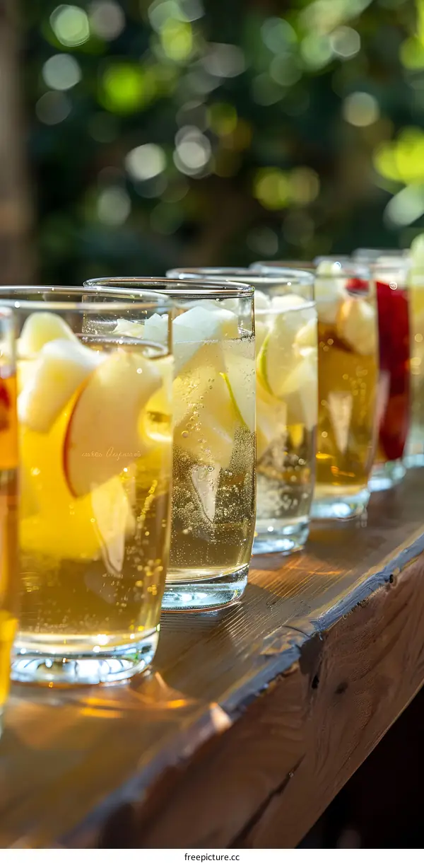 Close Up of Apple Cider in Glasses on Wooden Table