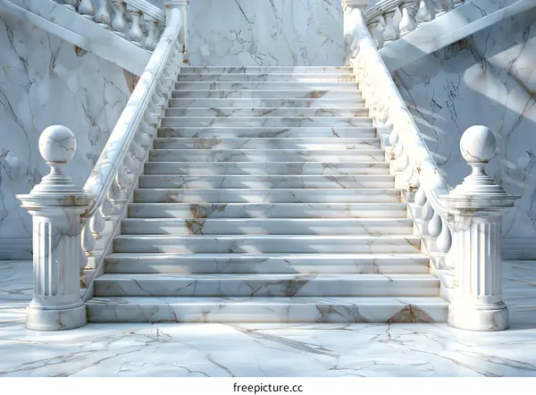 Opulent White Marble Grand Staircase