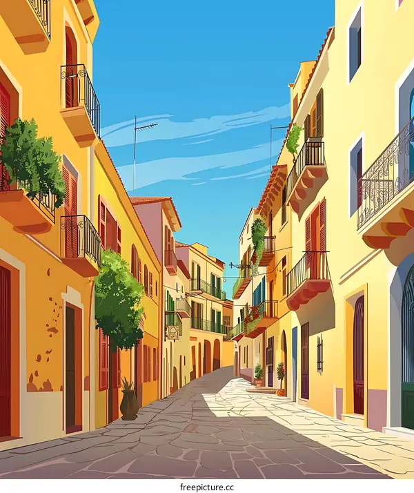 European City Street With Buildings And Balconies