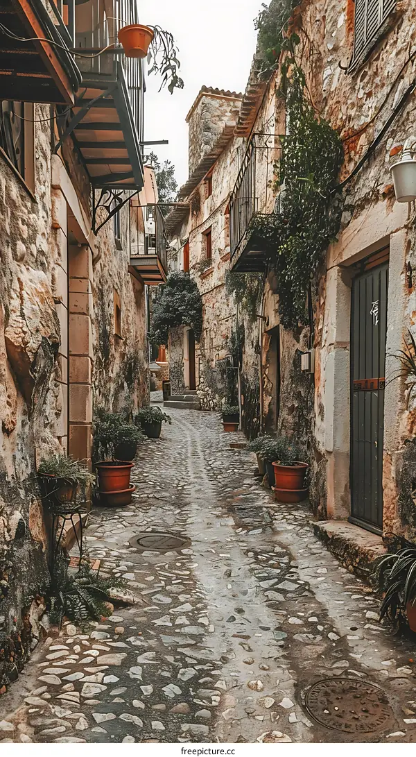Cobblestone Street in a Quaint European Village