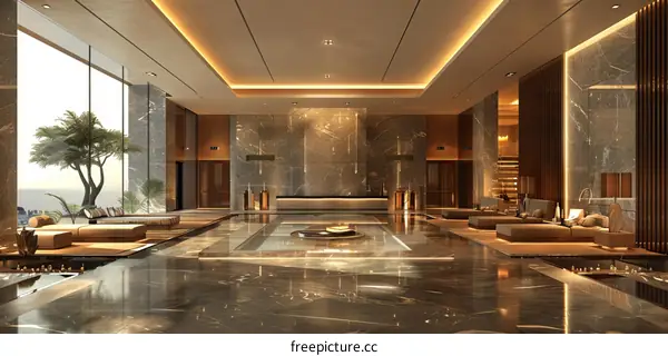 Luxury Hotel Lobby Interior Design Illustration