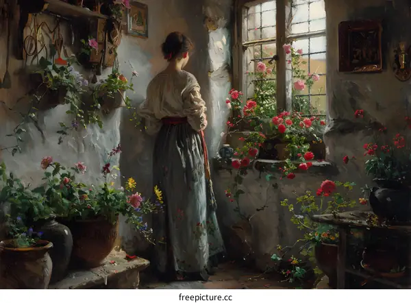 A Young Woman Standing by a Window