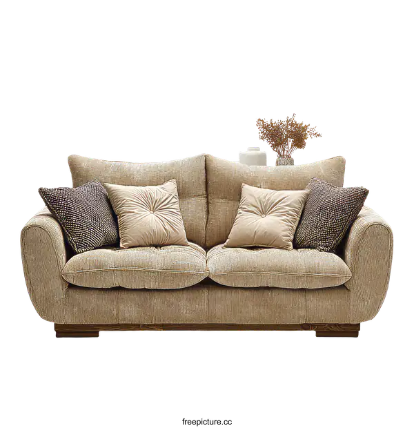 [Transparent Background PNG]Beige Sofa with Decorative Pillows