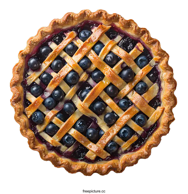 [Transparent Background PNG]Top view of a homemade blueberry pie with lattice crust