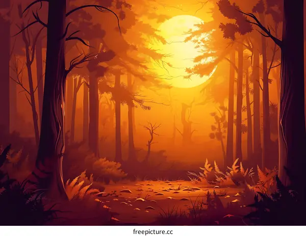 Orange Sunset in the Forest