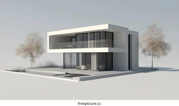 Modern Minimalist House Design with Two Trees and a Pool