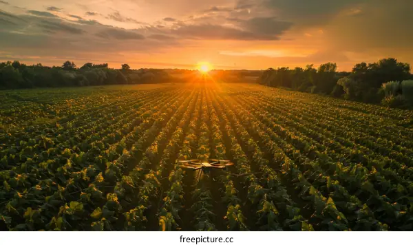 Drone Photography: Agricultural Field at Sunset