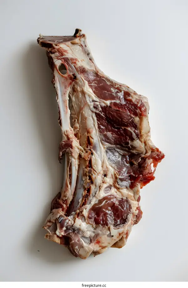 Raw meat with bone on white background