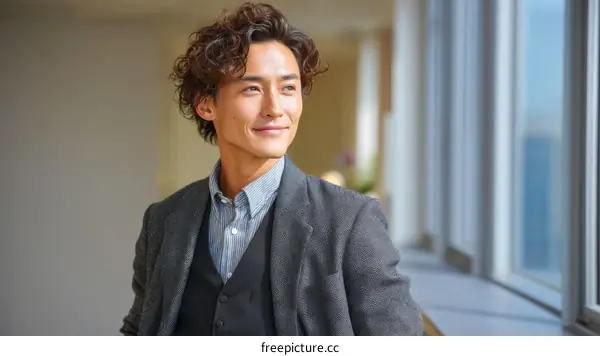 Asian Man in Business Outfit by Window