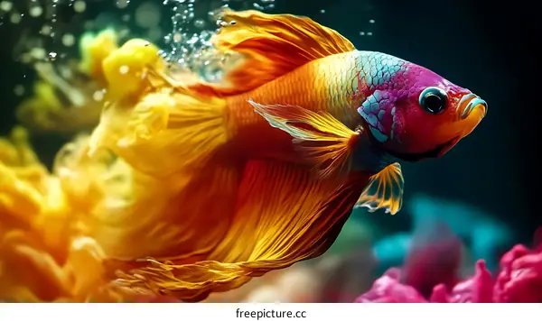 Colorful Betta Fish in Aquarium with Vibrant Colors