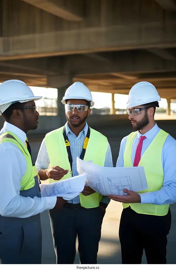 Construction Workers Reviewing Blueprints on a Job Site