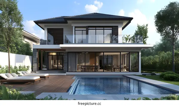 Modern House with Swimming Pool and Deck Design