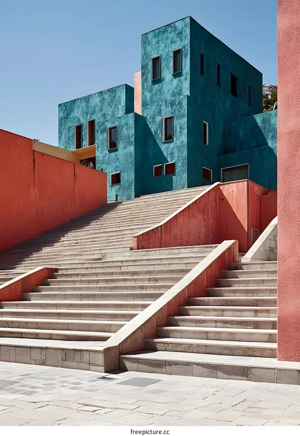 Modern Architecture Stairway in Front of Colorful Buildings