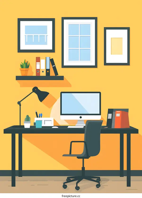 Yellow Wall Modern Home Office Illustration