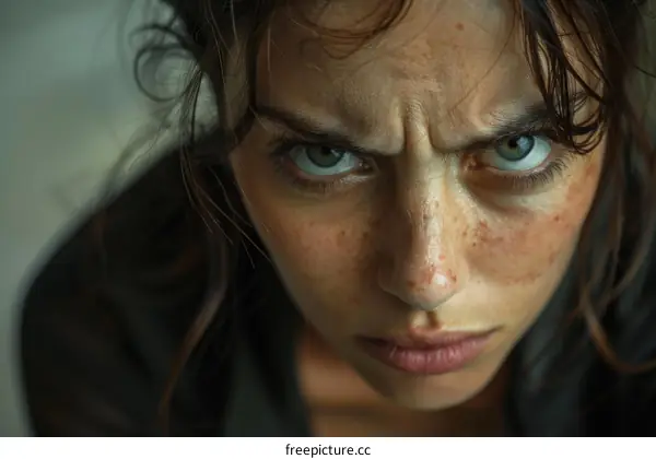 Close-up Portrait of a Woman with Intense Expression