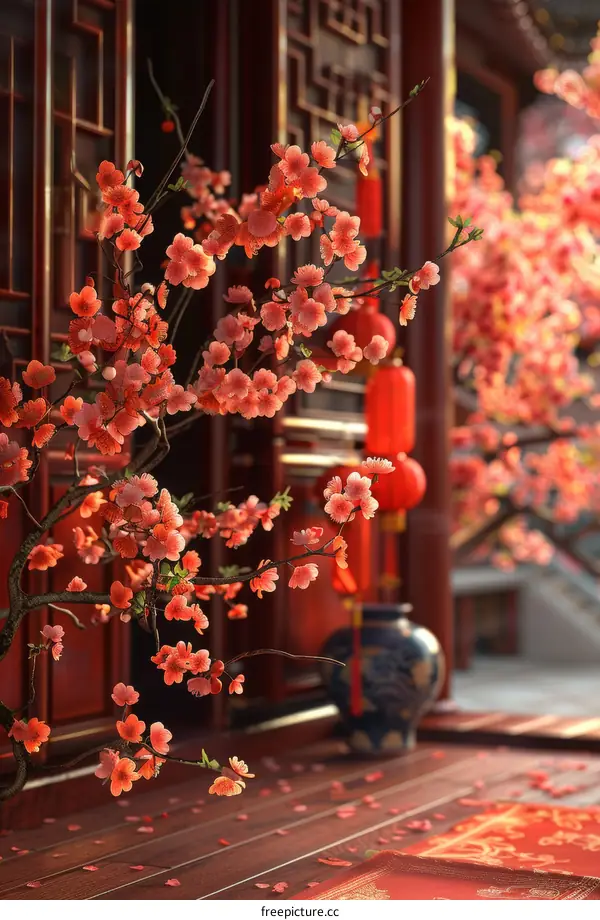 Tranquil Chinese Courtyard in Spring Bloom