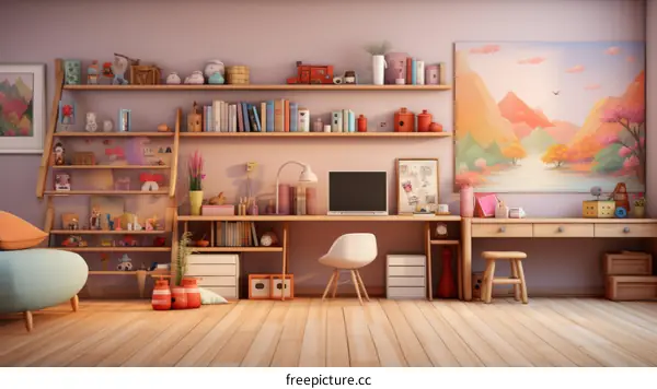 Inspiring Home Office Setup with Bookshelf and Desk