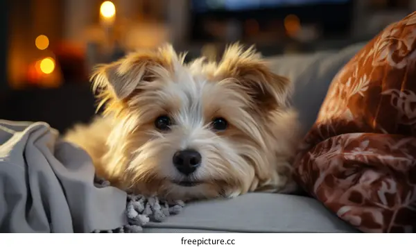 Adorable Yorkshire Terrier Dog Lounging on a Couch
