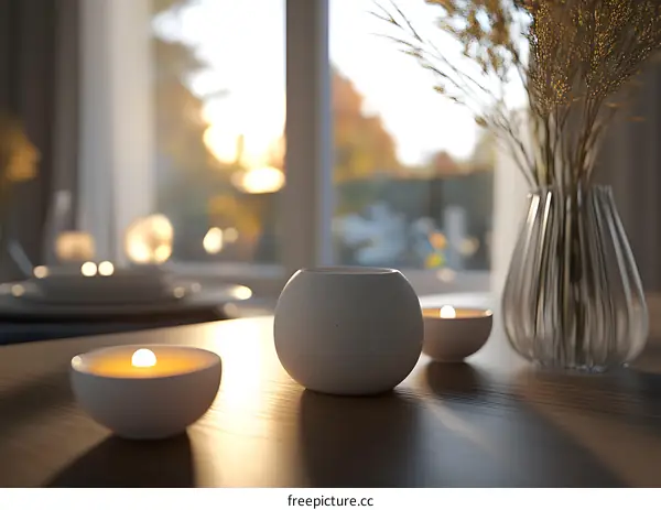 Candles and Vase on a Table with Window Background