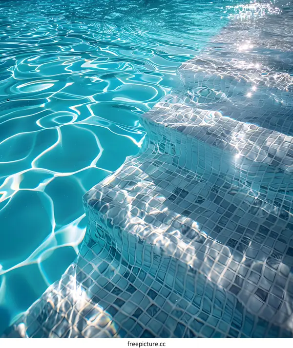 Blue Swimming Pool Water Texture With Steps