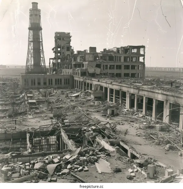 Ruins of the former Mitsubishi Heavy Industries factory in Hiroshima after the atomic bomb was dropped