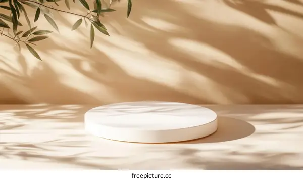 Beige Background Product Display Stand with Olive Branches