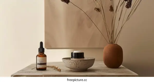 Natural skincare products displayed on a wooden table