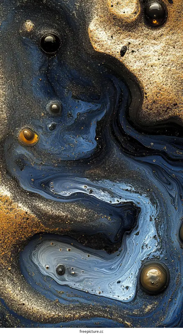 Abstract Painting with Golden and Blue Hues