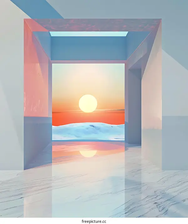 Abstract Minimalist Architecture with Sunset View