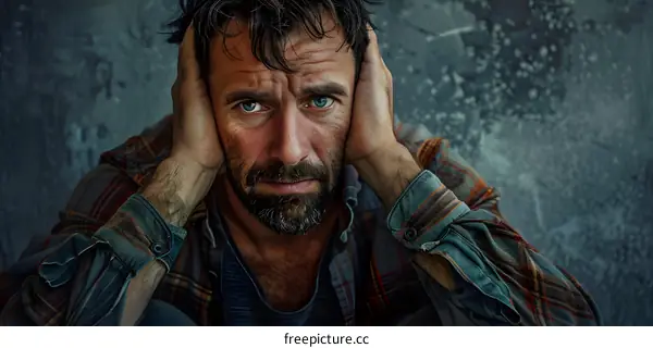 Portrait of a man with hands on head