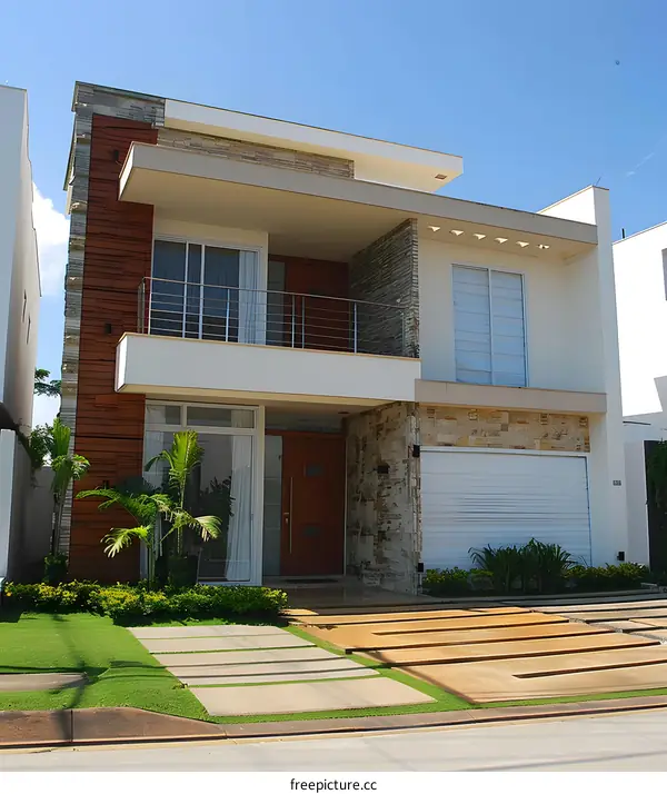 Modern Two Story Home with Stone and Wood Exterior