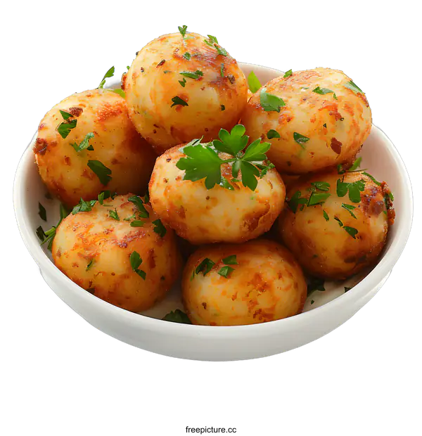 [Transparent Background PNG]Bowl of golden potato croquettes