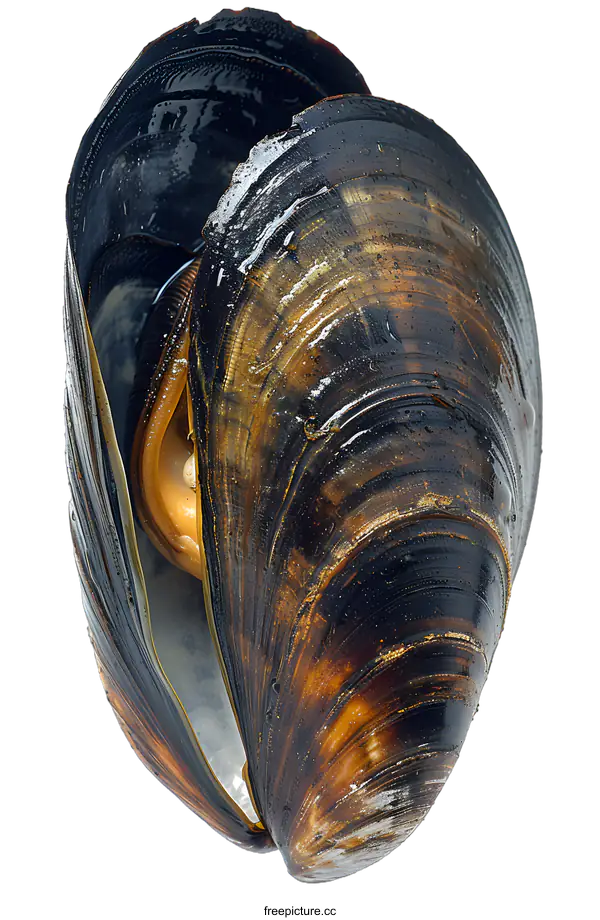 [Transparent Background PNG]A close up of a black mussel shell