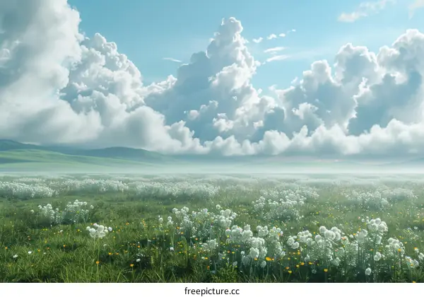 Serene Meadow Under a Blue Sky