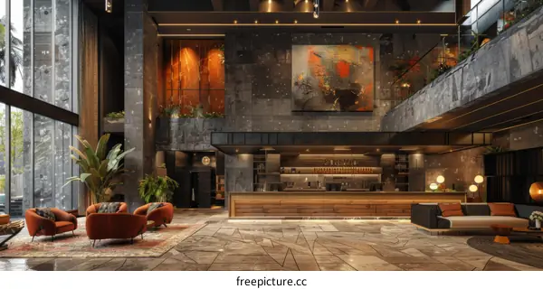 Modern Industrial Hotel Lobby Design