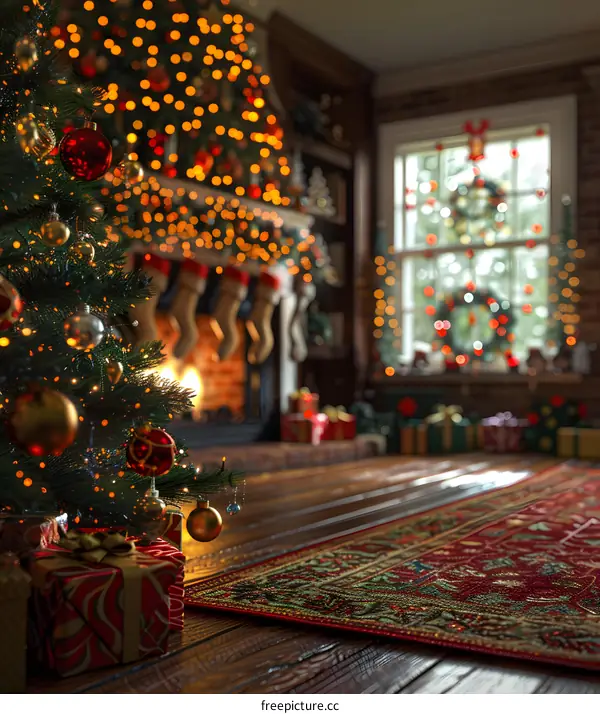 Christmas tree by the fireplace