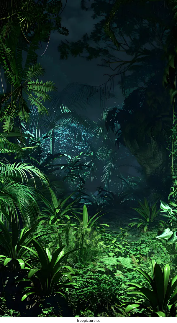Dense Tropical Jungle at Night