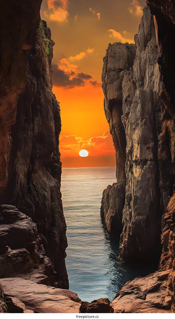 Sunset View Through Rock Formations