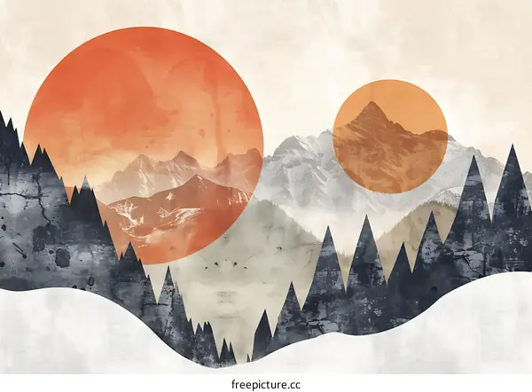 Abstract Mountain Landscape With Sunset