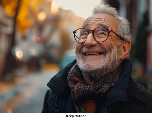 Smiling Senior Man Outdoors in Autumn
