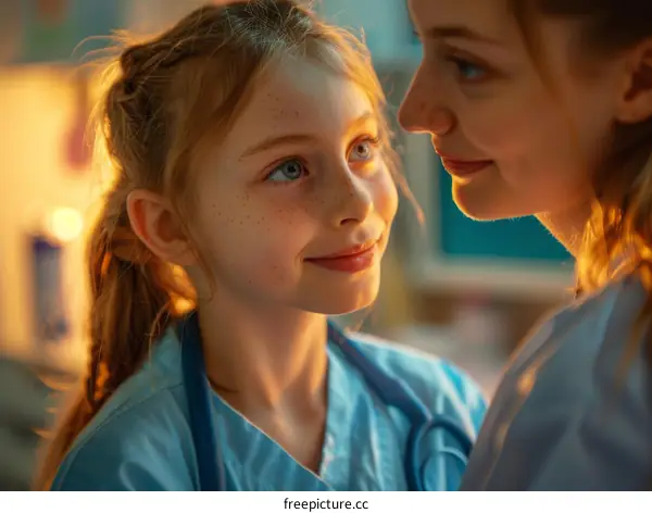 Little Girl Wearing Doctor's Scrubs