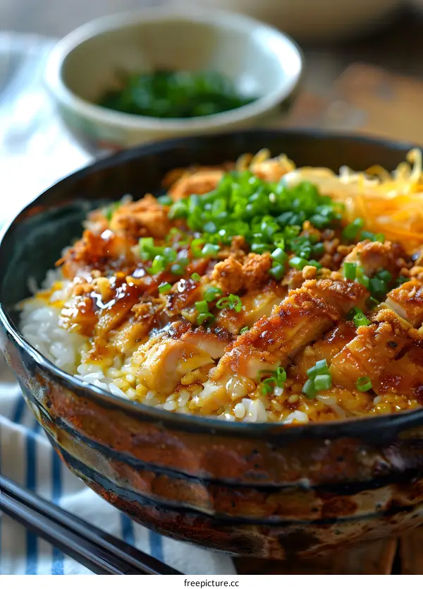 Close Up of Chicken Teriyaki Bowl with Green Onions
