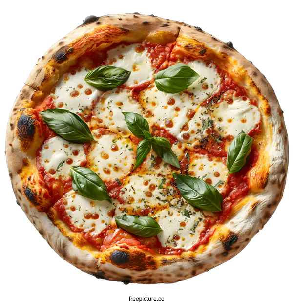 [Transparent Background PNG]Pizza with basil leaves