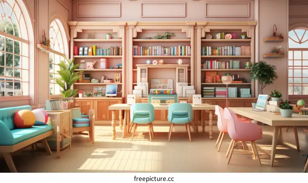Cozy Home Office with a Large Library